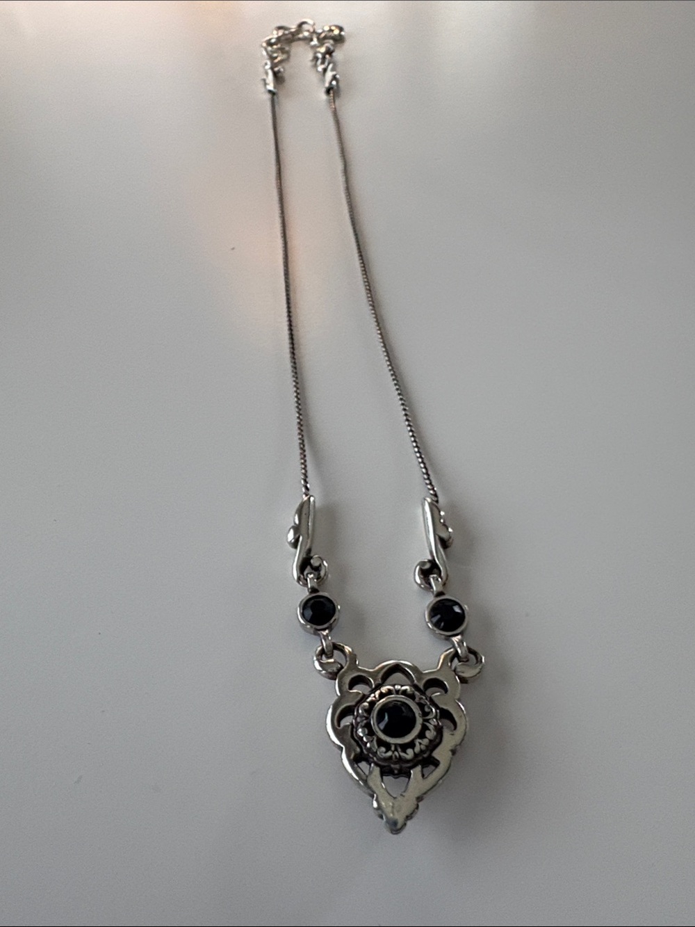 Brighton Silver-Tone Duo-Sided Black/Light Blue Stone Pendant Necklace, Like New